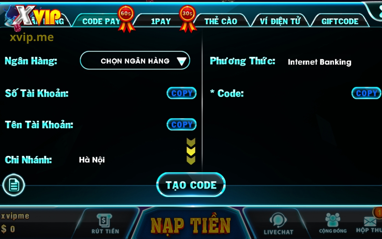 Nạp Tiền Bằng Tài Khoản Ngân Hàng